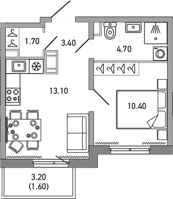 Планировка — LOVO, 1-комн., 33 м²