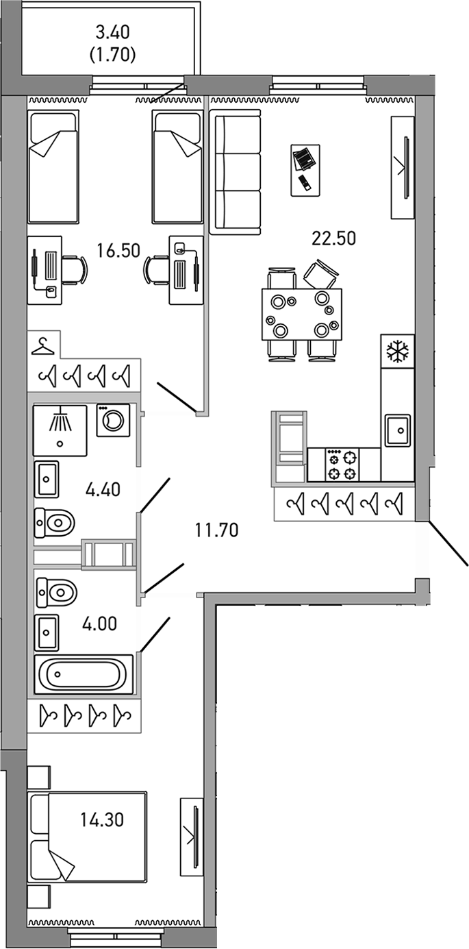Планировка — LOVO, 3-комн., 73 м²