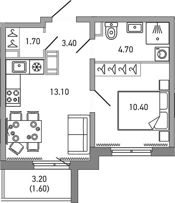 Планировка — LOVO, 1-комн., 33 м²