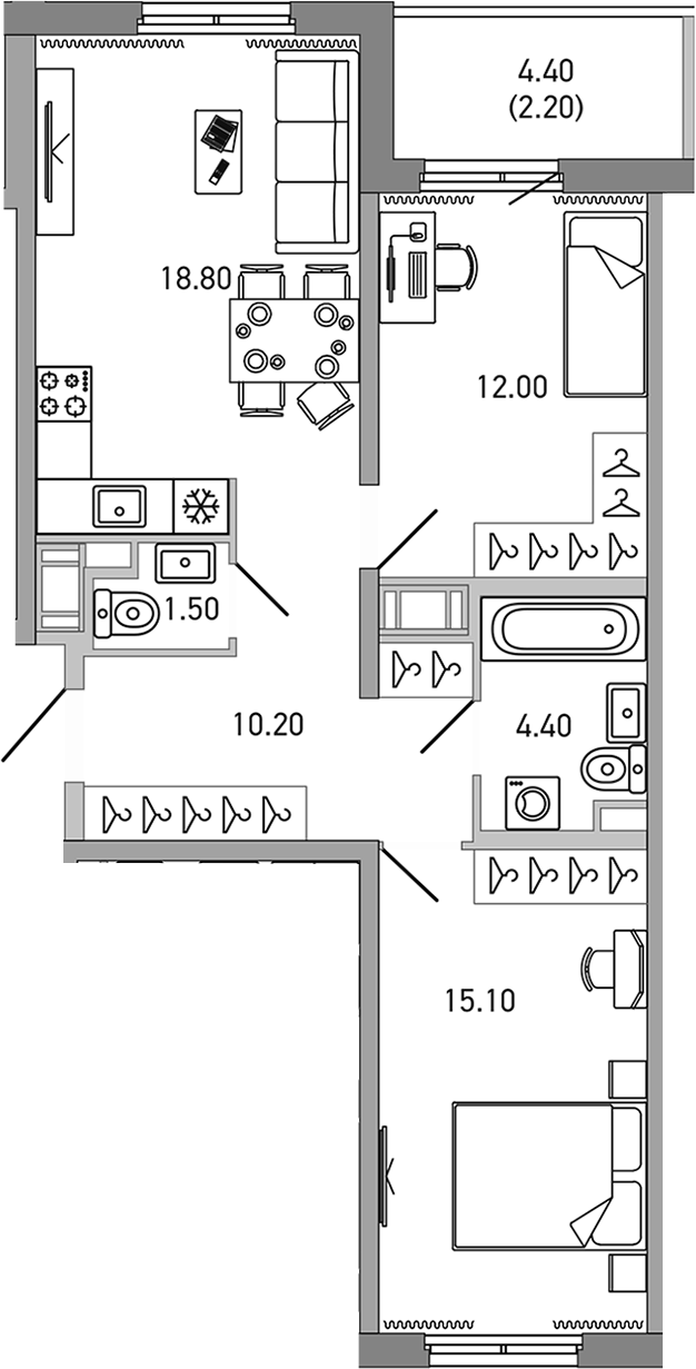 Планировка — LOVO, 2-комн., 62 м²