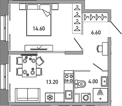 Планировка — LOVO, 1-комн., 38 м²