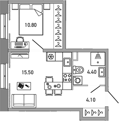 Планировка — LOVO, 1-комн., 35 м²
