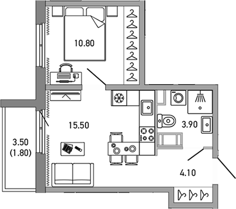 Планировка — LOVO, 1-комн., 34 м²