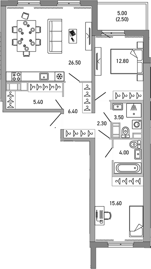 Планировка — LOVO, 3-комн., 77 м²