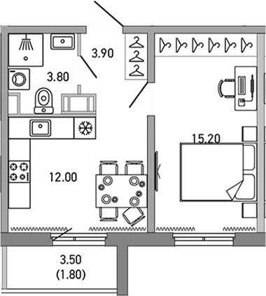 Планировка — LOVO, 1-комн., 35 м²