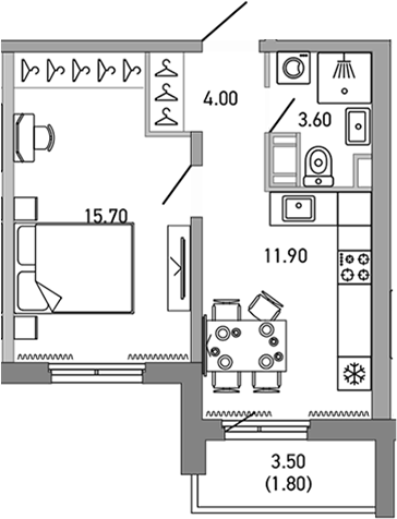 Планировка — LOVO, 1-комн., 35 м²