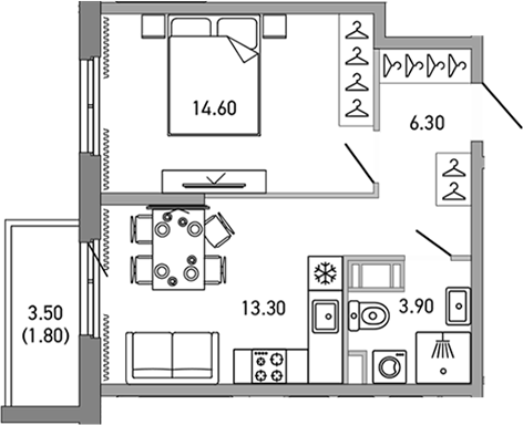 Планировка — LOVO, 1-комн., 38 м²