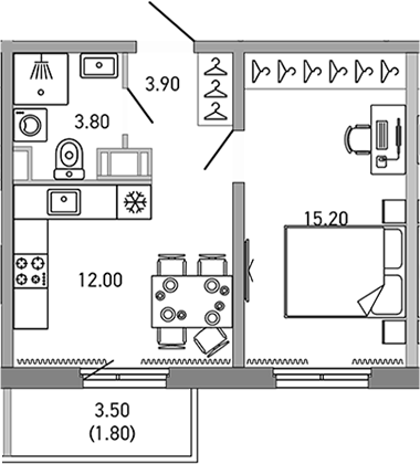 Планировка — LOVO, 1-комн., 35 м²