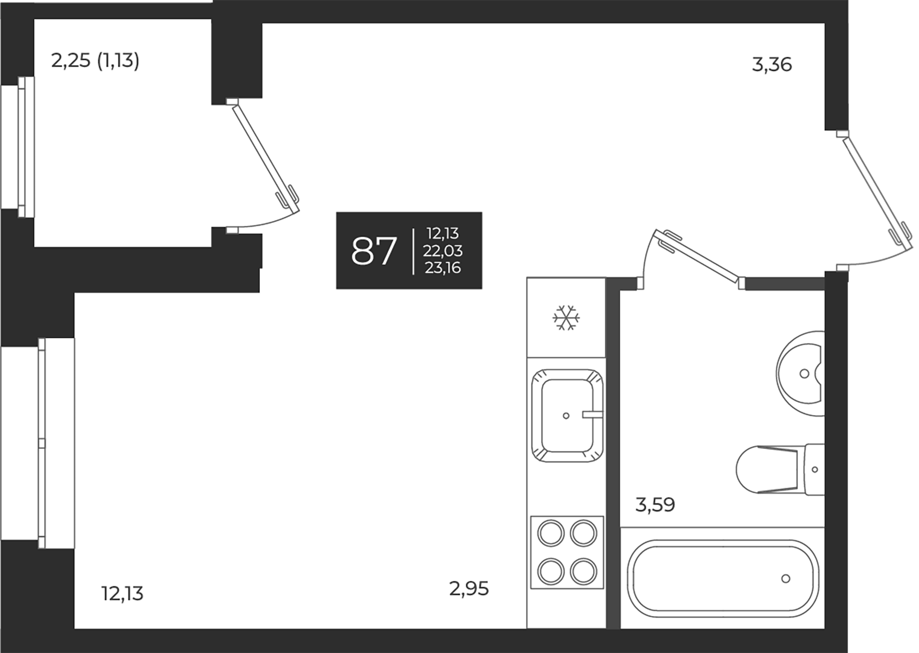 Планировка — Новатория, Студия, 22 м²