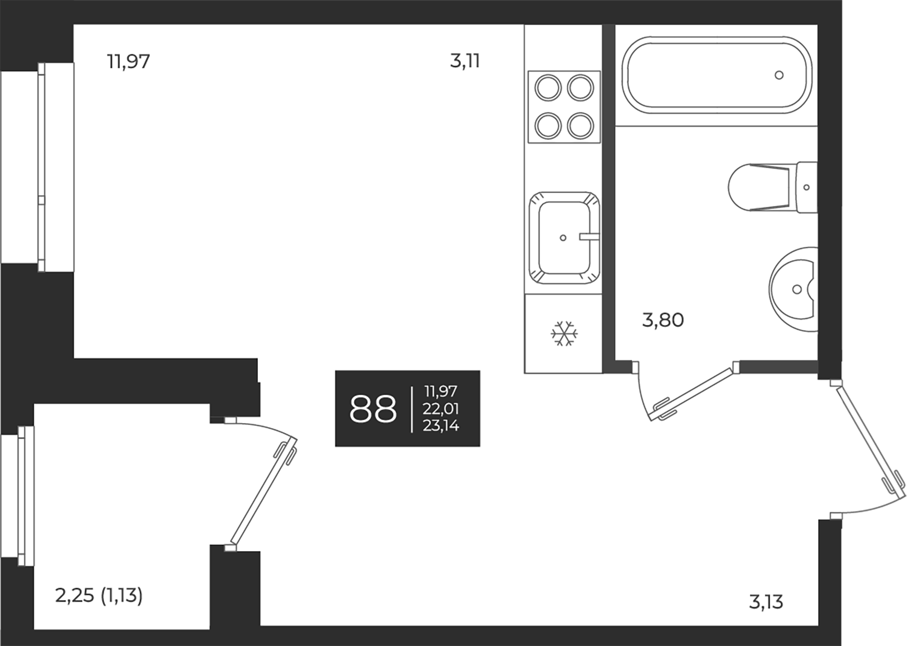 Планировка — Новатория, Студия, 22 м²
