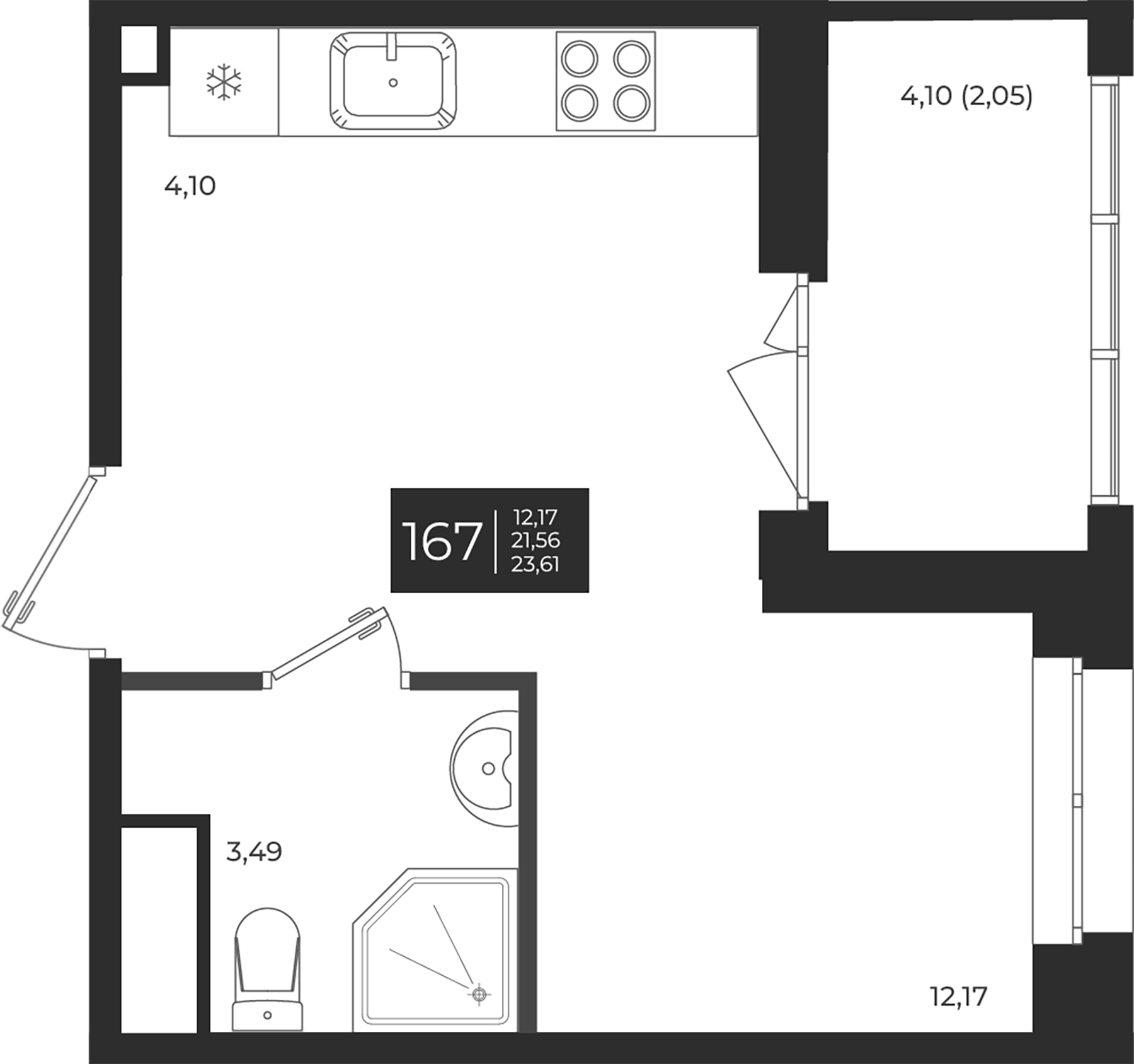 Планировка — Новатория, Студия, 22 м²
