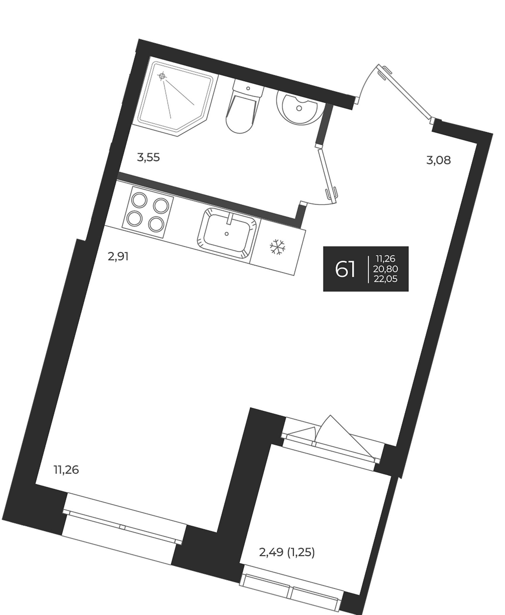 Планировка — Новатория, Студия, 21 м²