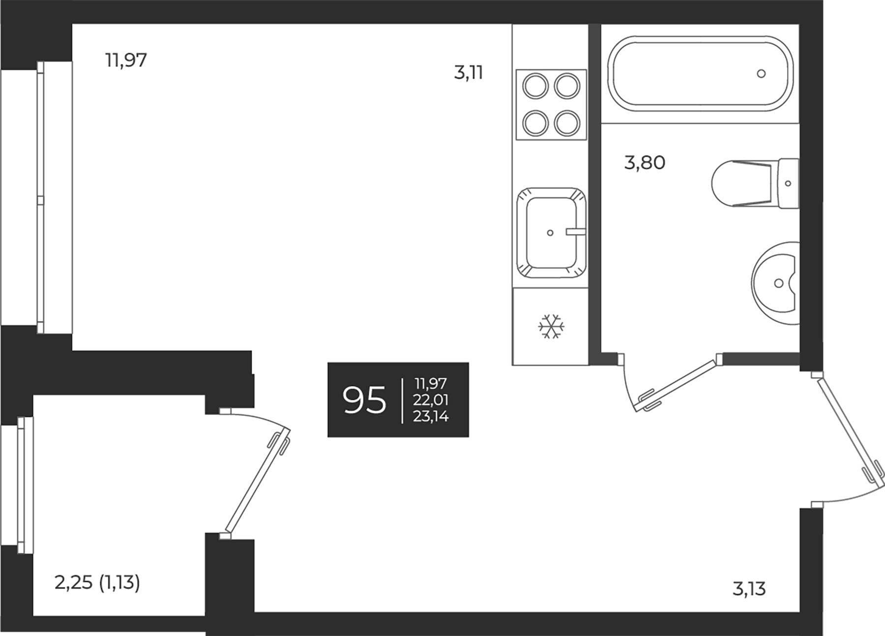 Планировка — Новатория, Студия, 22 м²
