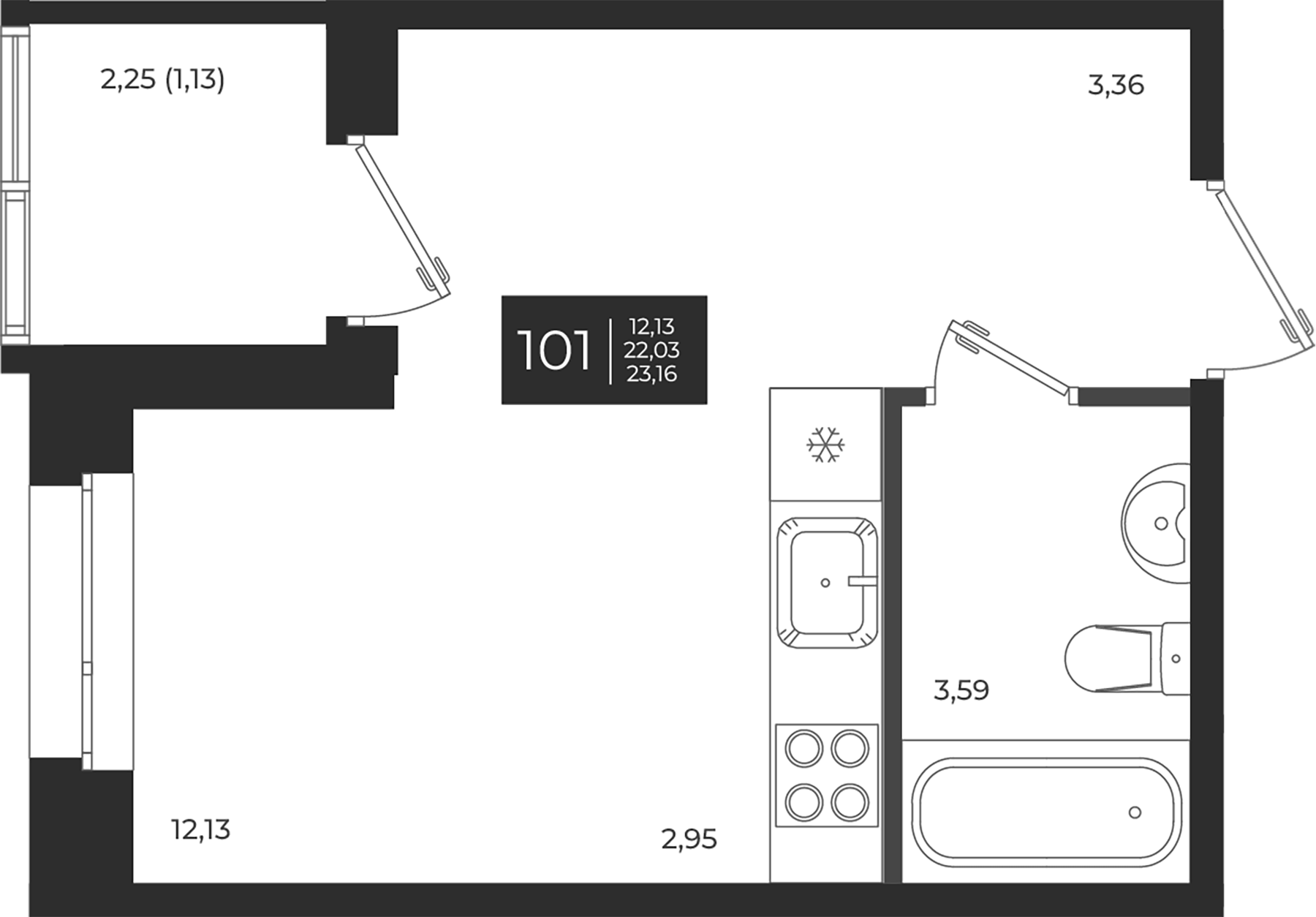 Планировка — Новатория, Студия, 22 м²