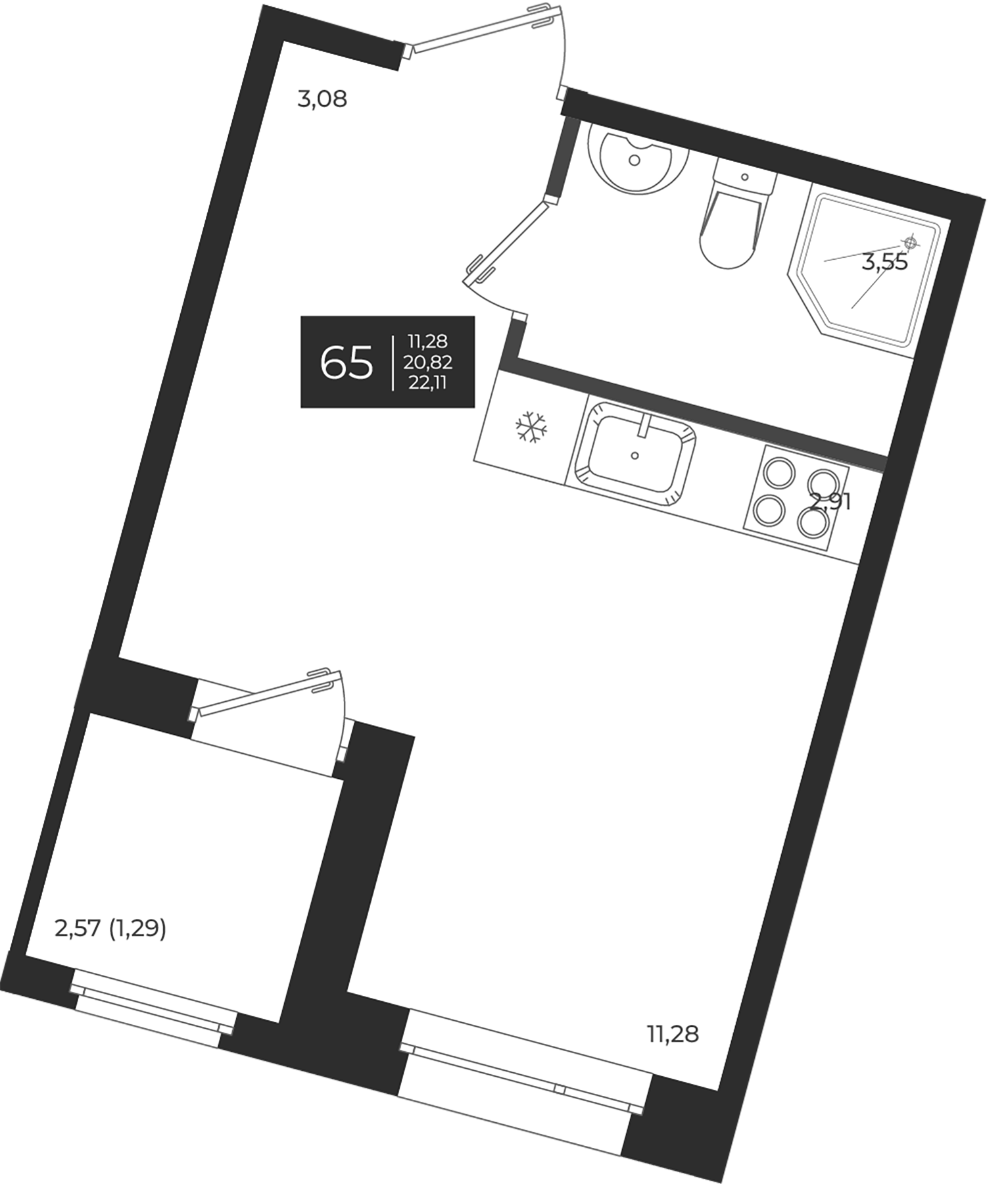 Планировка — Новатория, Студия, 21 м²