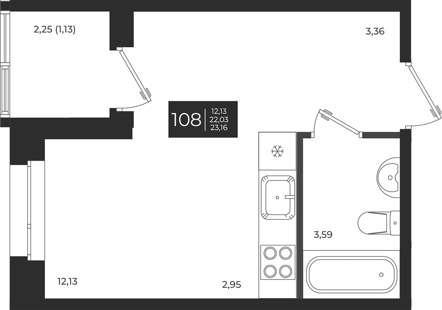 Планировка — Новатория, Студия, 22 м²