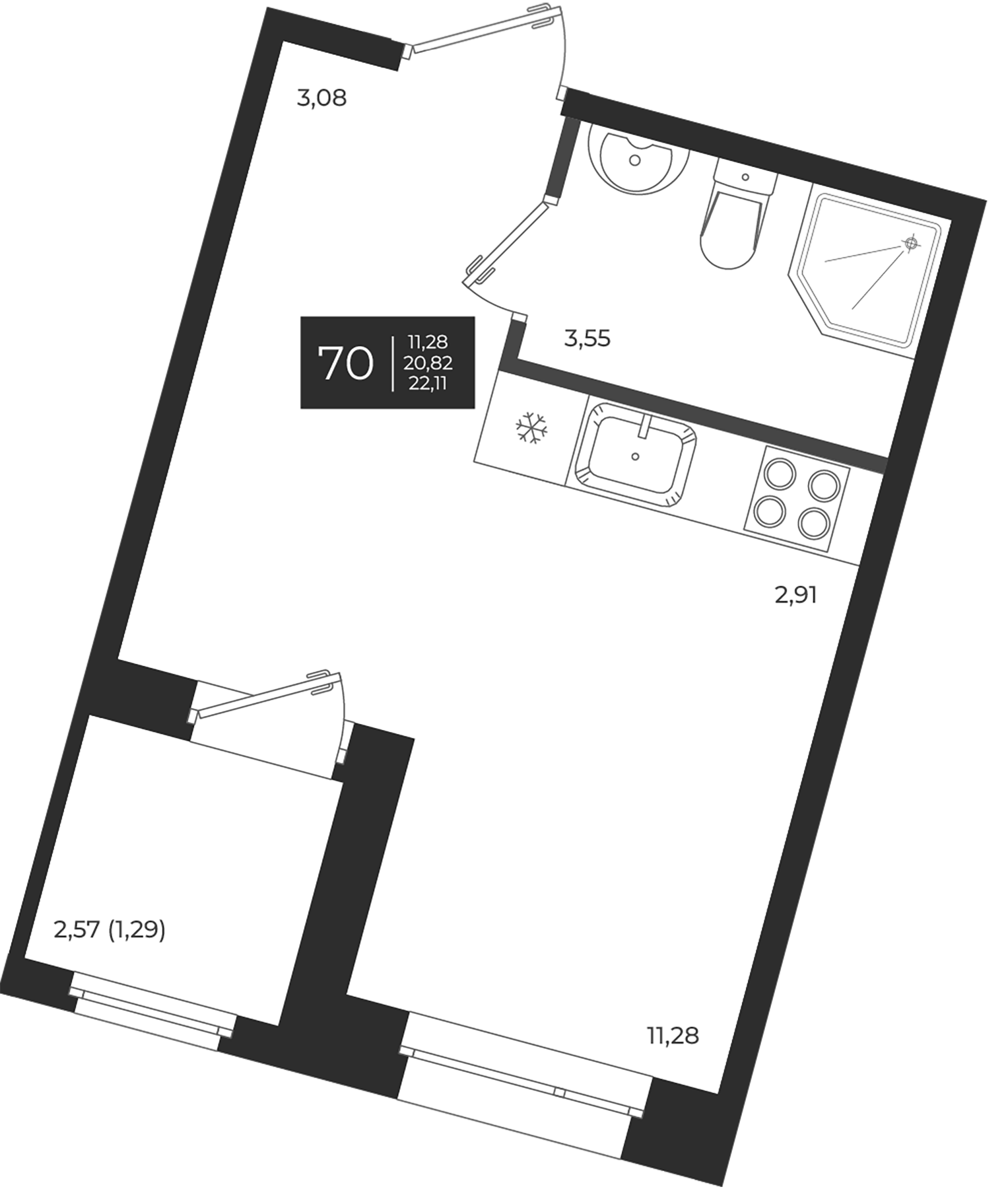 Планировка — Новатория, Студия, 21 м²