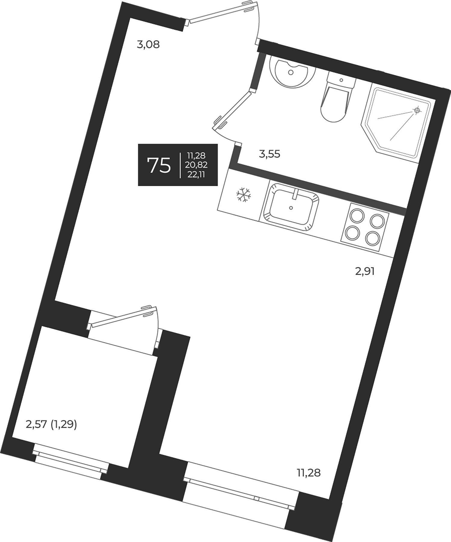 Планировка — Новатория, Студия, 21 м²