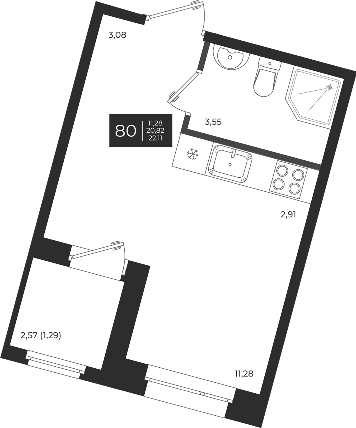 Планировка — Новатория, Студия, 21 м²