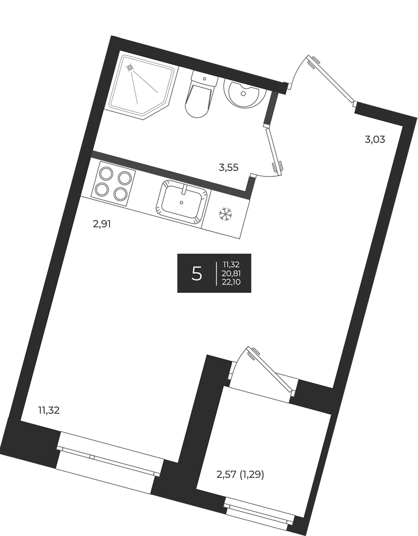 Планировка — Новатория, Студия, 21 м²