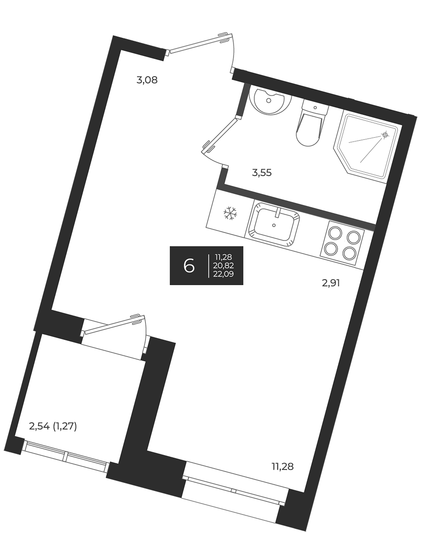 Планировка — Новатория, Студия, 21 м²