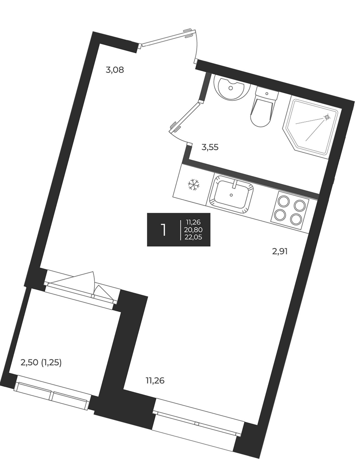 Планировка — Новатория, Студия, 21 м²