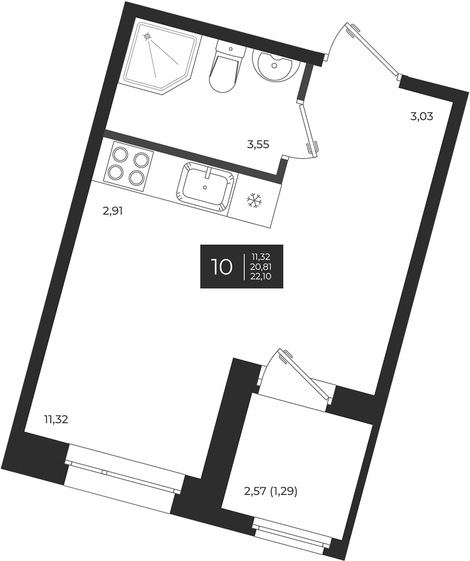 Планировка — Новатория, Студия, 21 м²