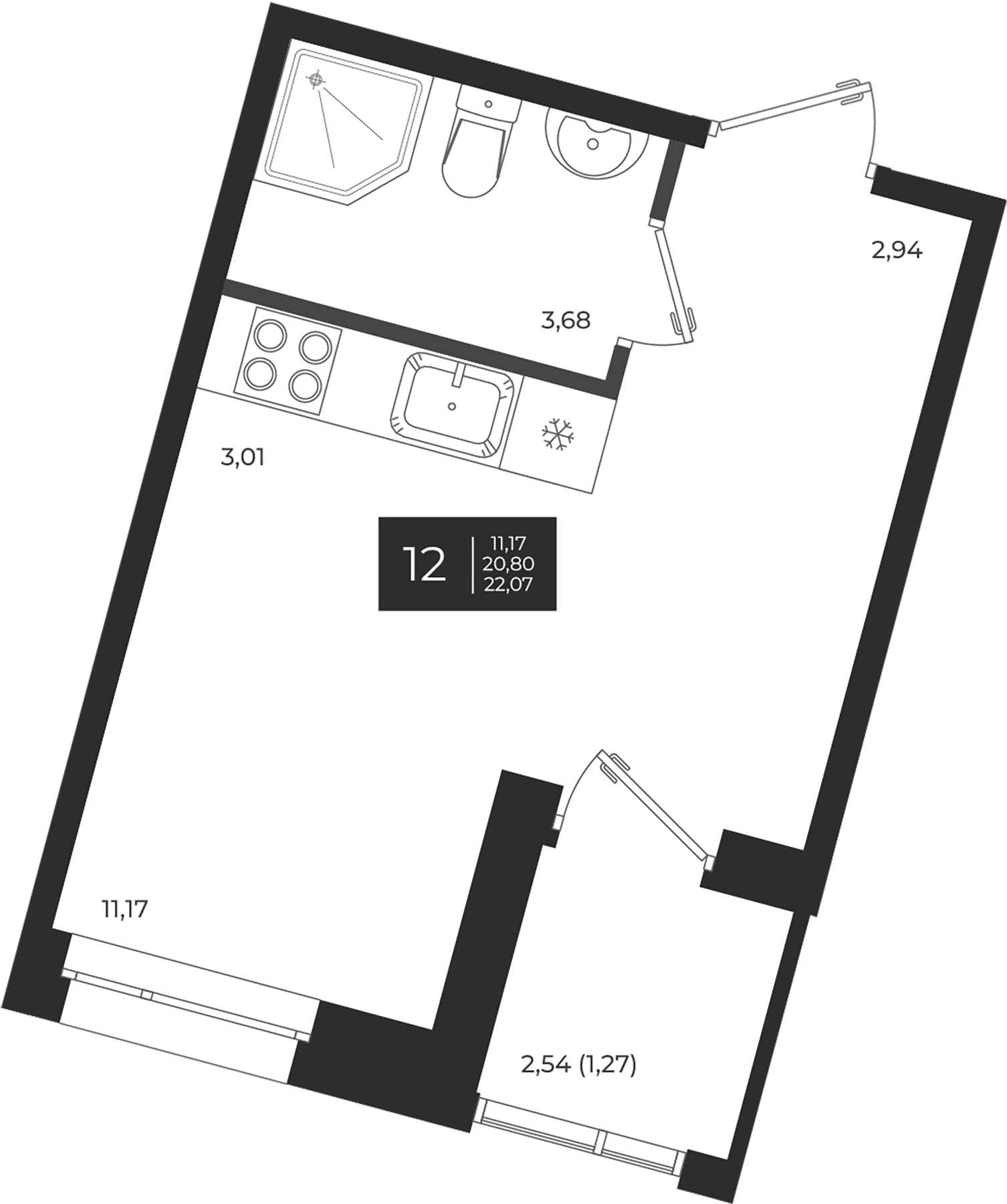Планировка — Новатория, Студия, 21 м²