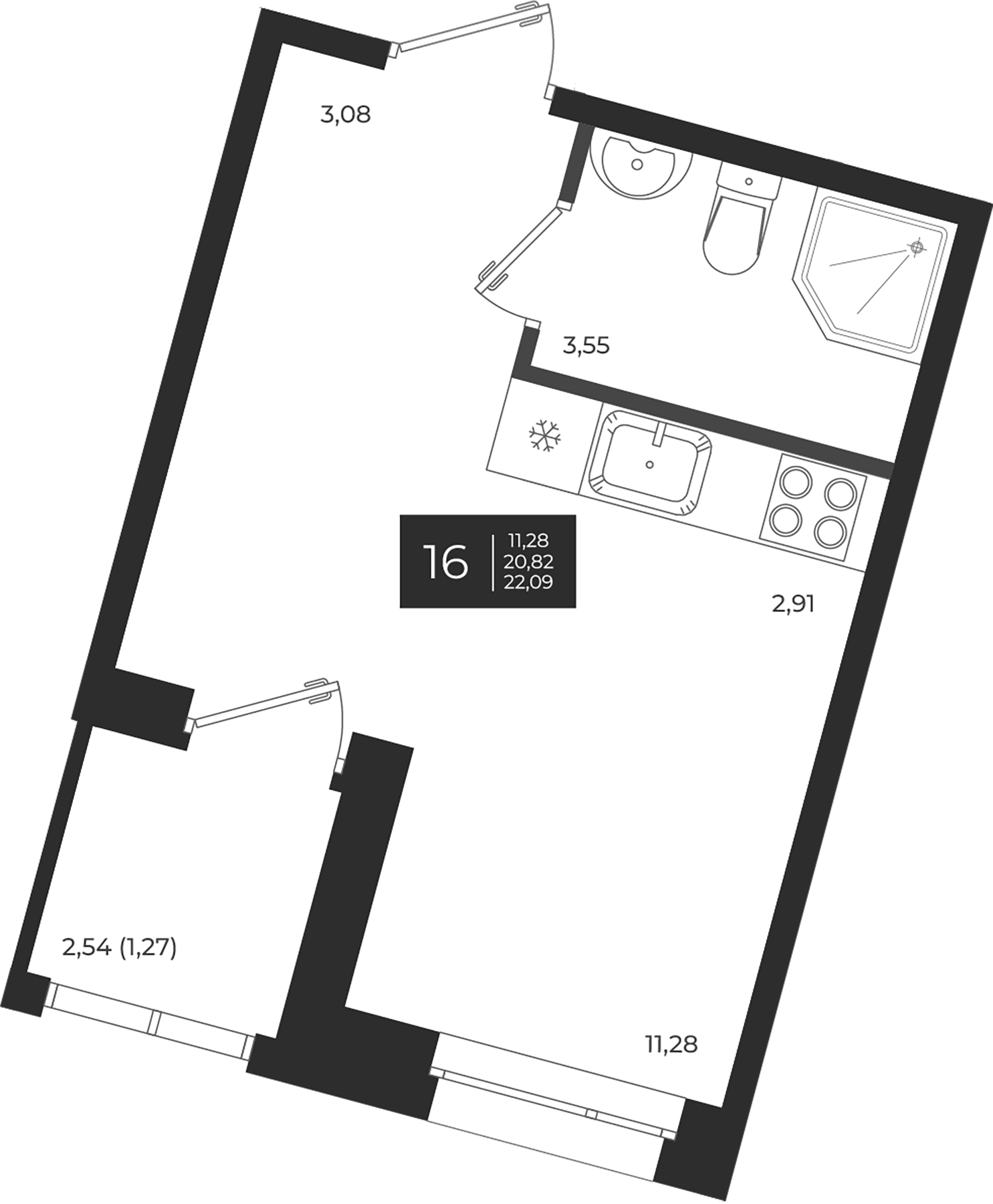 Планировка — Новатория, Студия, 21 м²