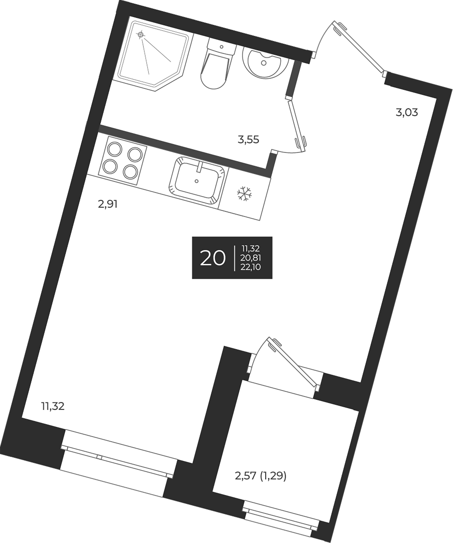 Планировка — Новатория, Студия, 21 м²