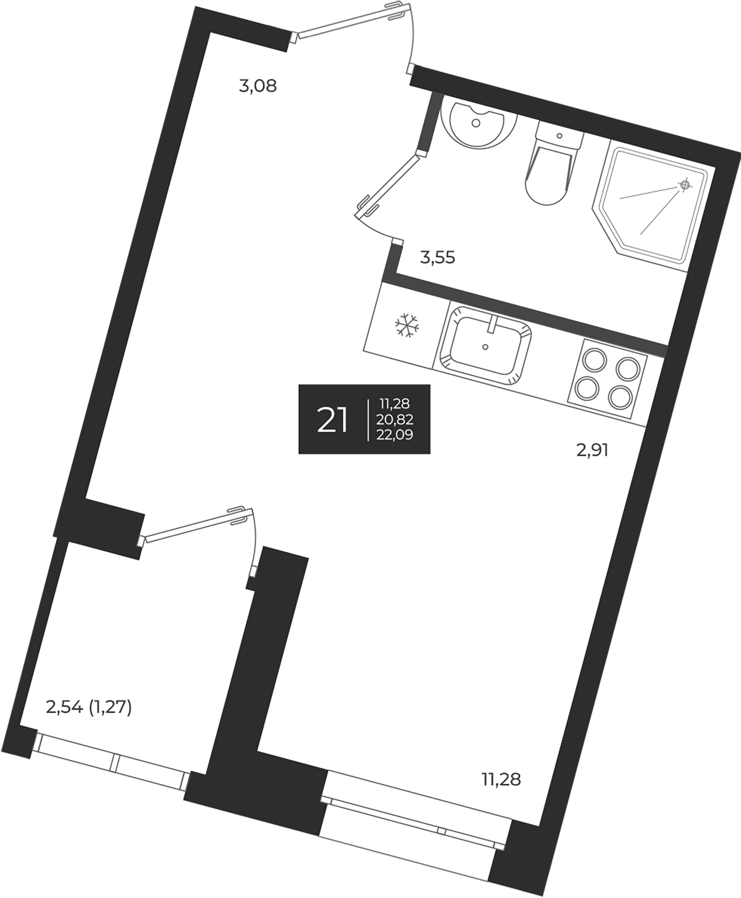 Планировка — Новатория, Студия, 21 м²