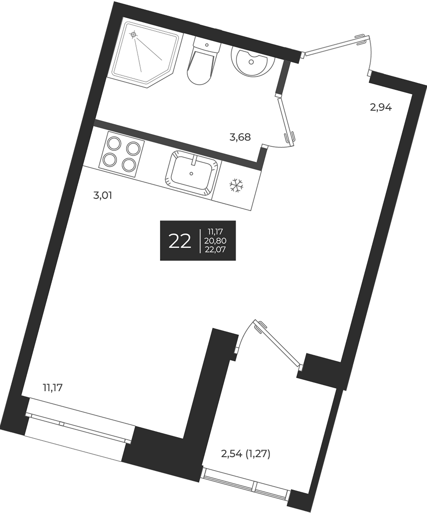 Планировка — Новатория, Студия, 21 м²