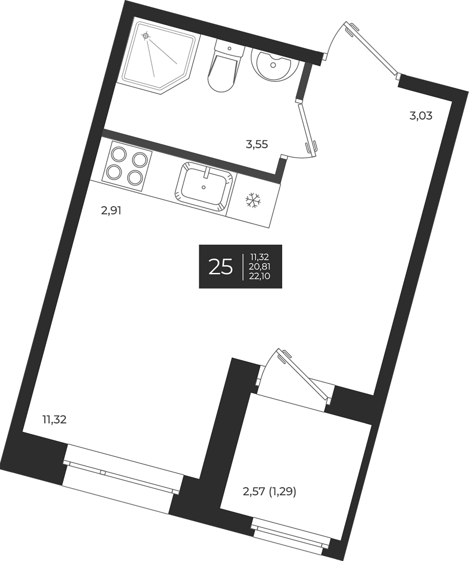 Планировка — Новатория, Студия, 21 м²