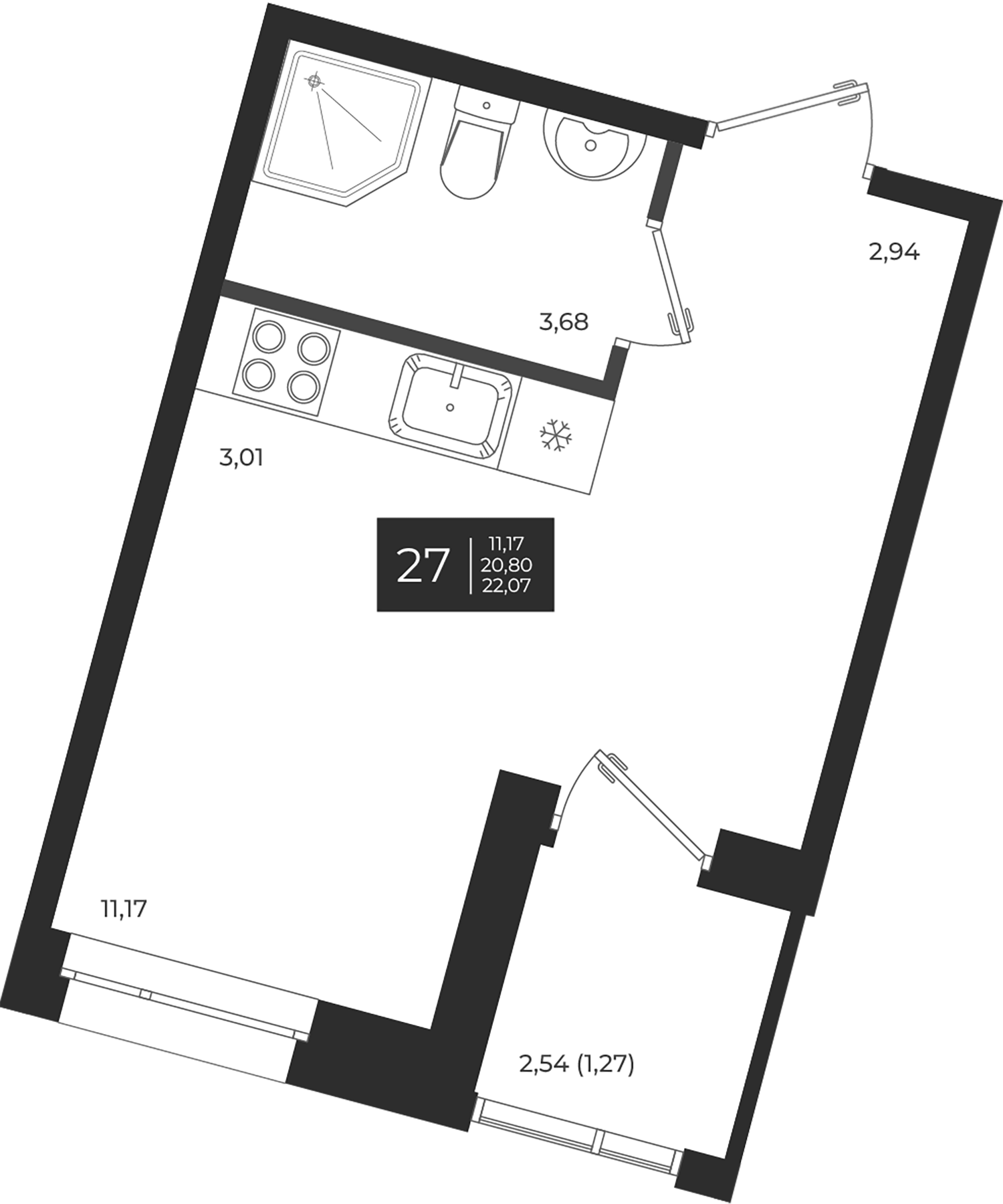 Планировка — Новатория, Студия, 21 м²