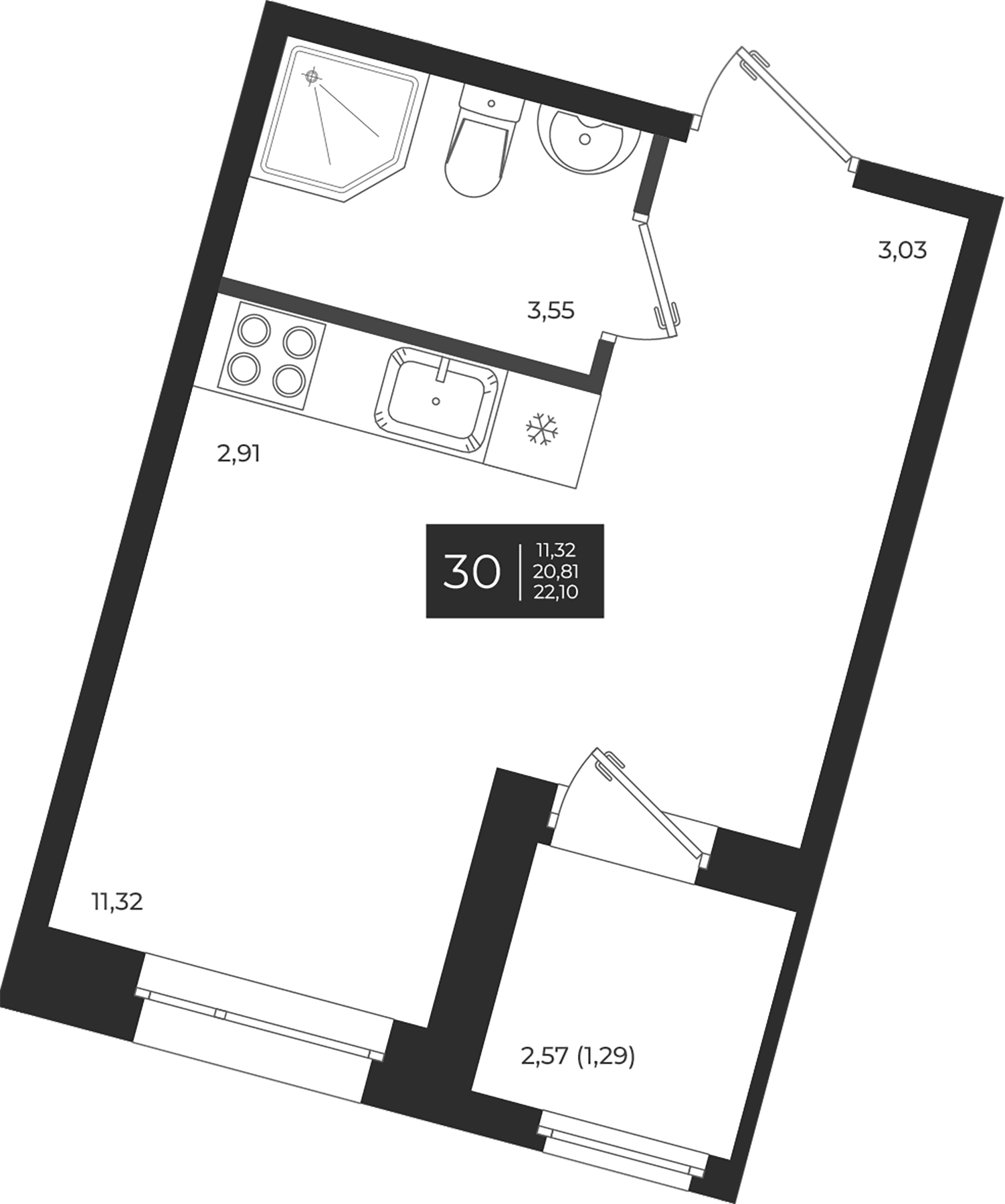 Планировка — Новатория, Студия, 21 м²