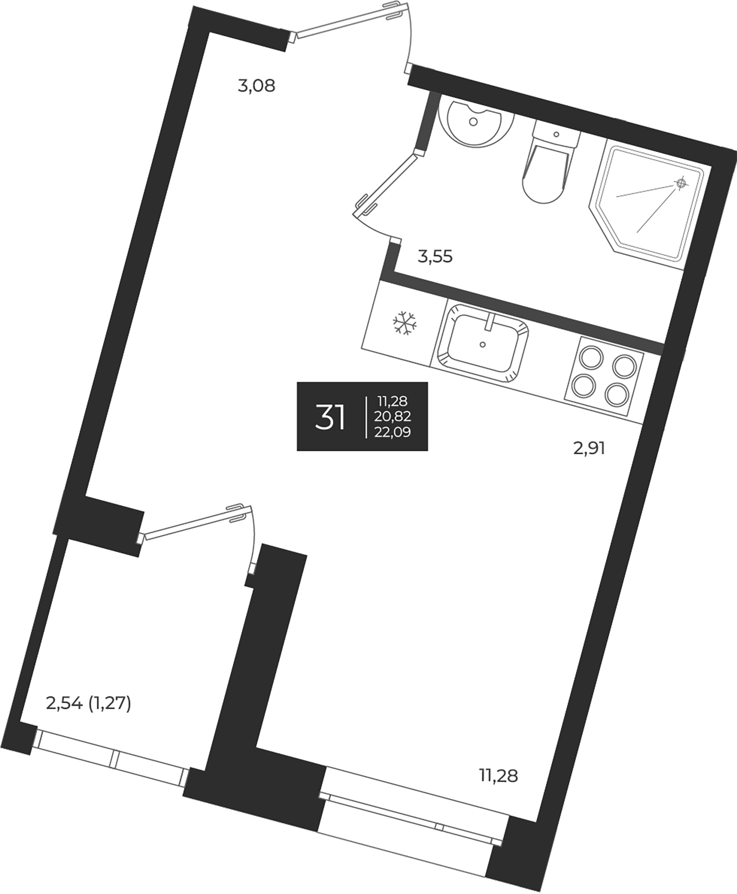Планировка — Новатория, Студия, 21 м²