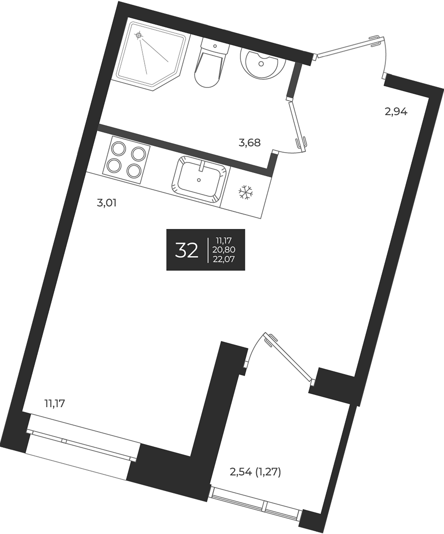 Планировка — Новатория, Студия, 21 м²