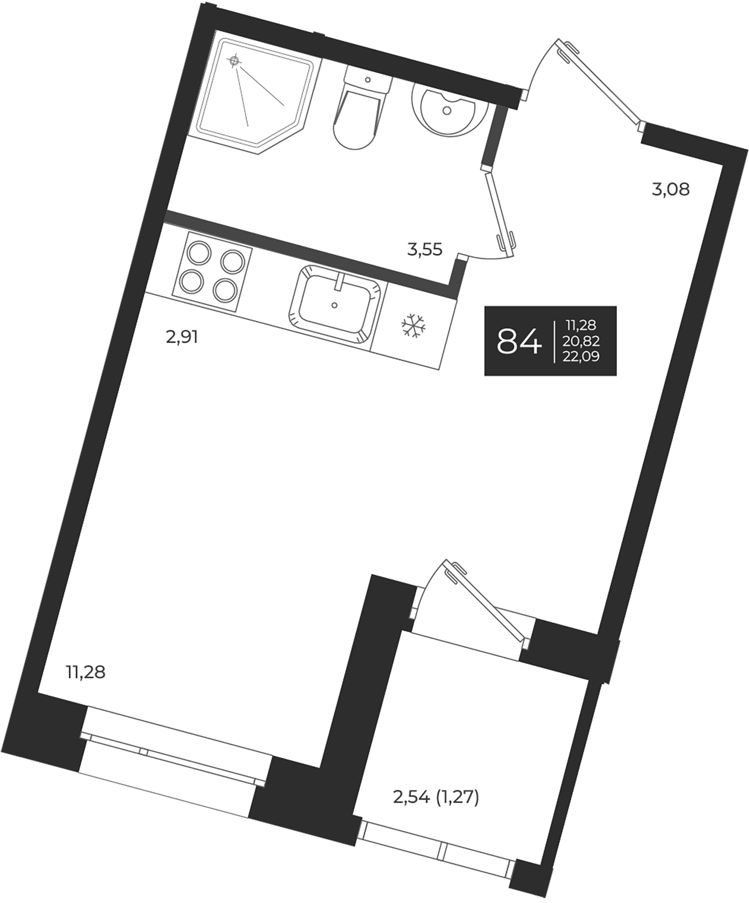 Планировка — Новатория, Студия, 21 м²