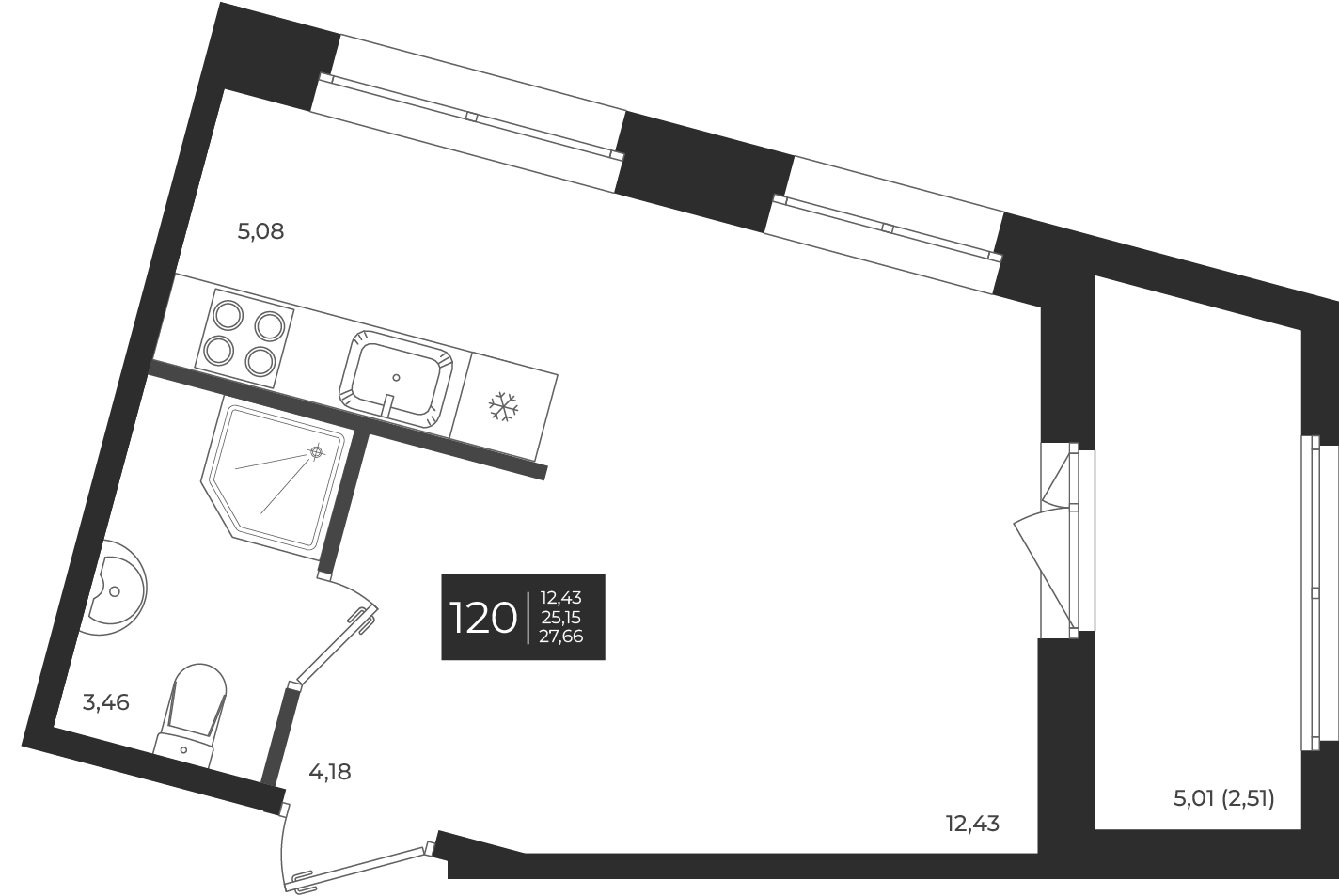 Планировка — Новатория, Студия, 25 м²