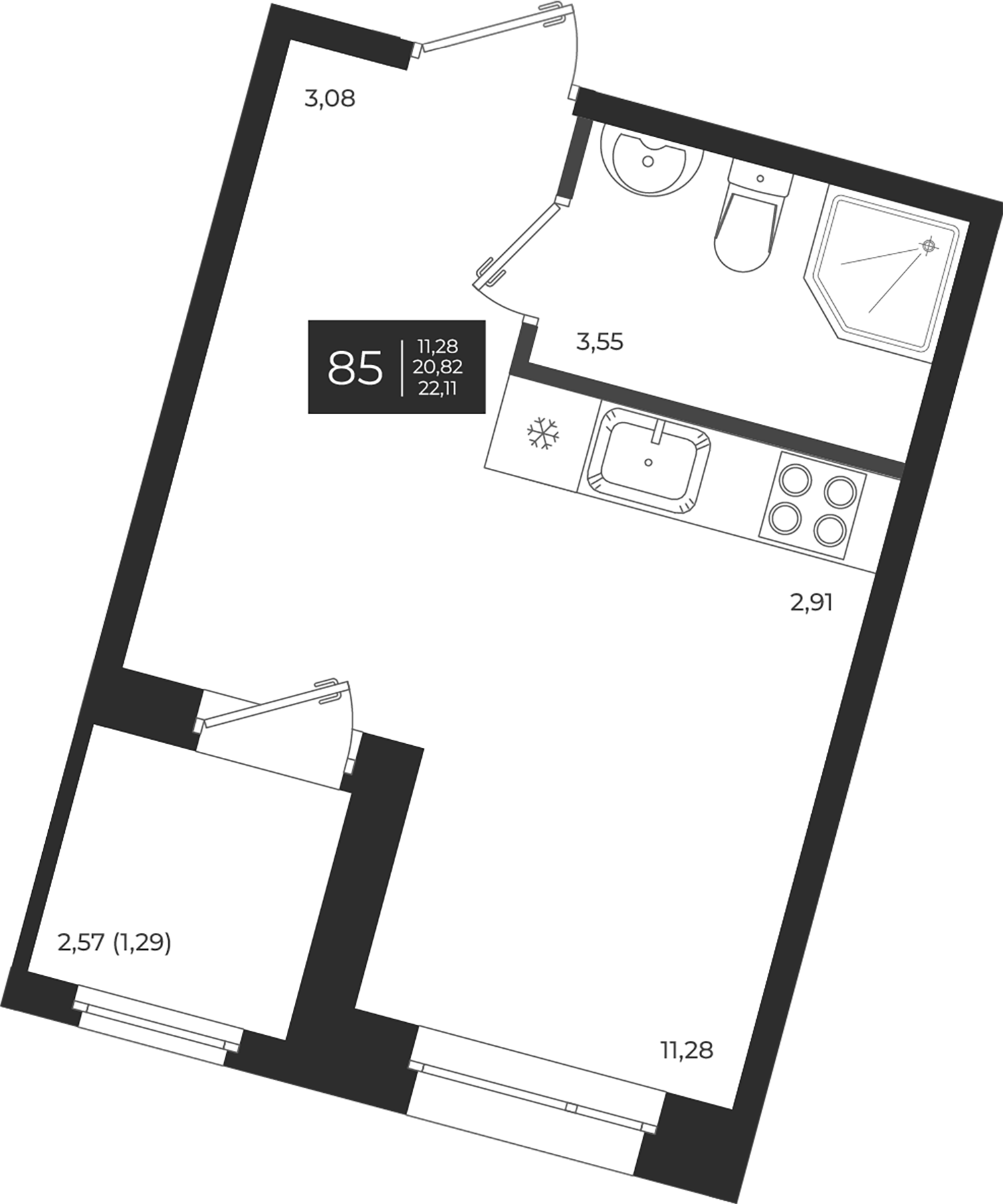 Планировка — Новатория, Студия, 21 м²