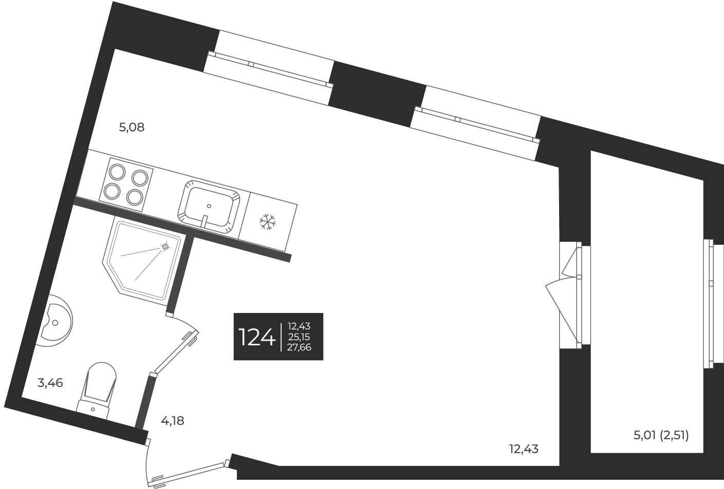 Планировка — Новатория, Студия, 25 м²
