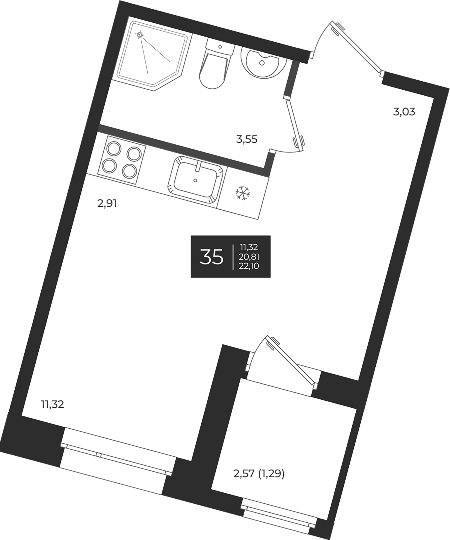 Планировка — Новатория, Студия, 21 м²