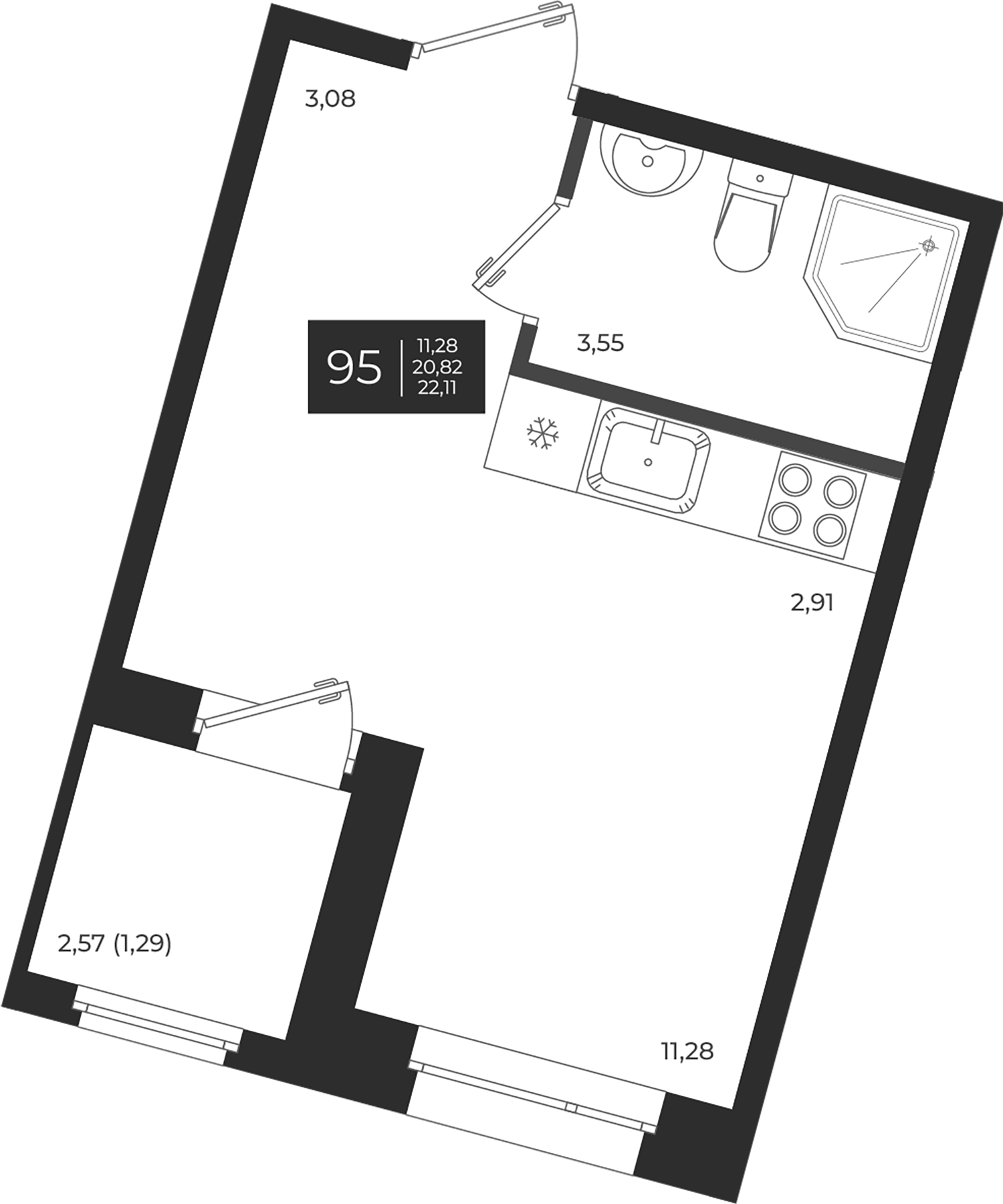 Планировка — Новатория, Студия, 21 м²