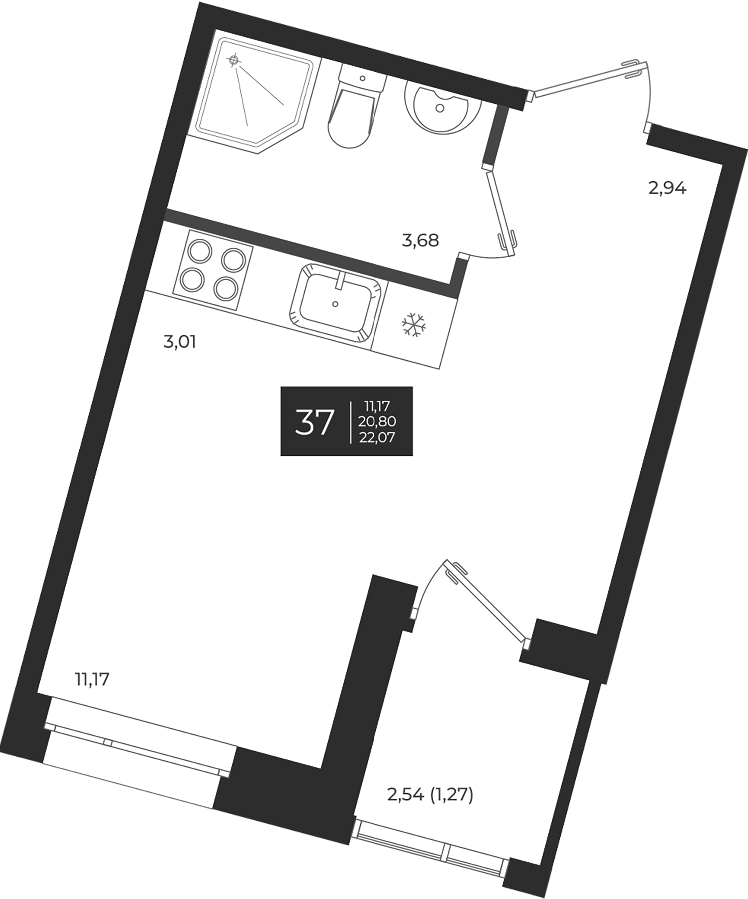Планировка — Новатория, Студия, 21 м²