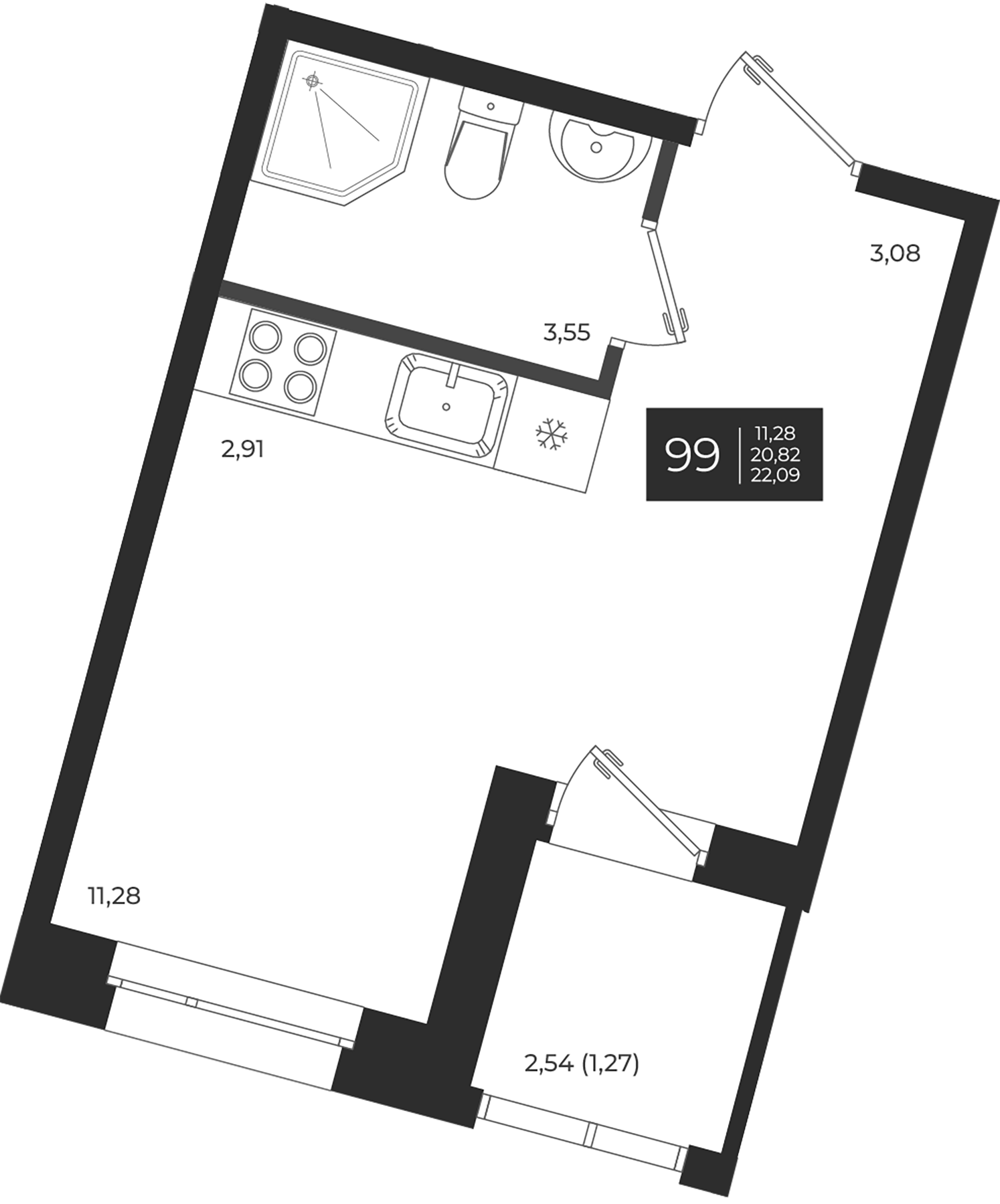 Планировка — Новатория, Студия, 21 м²
