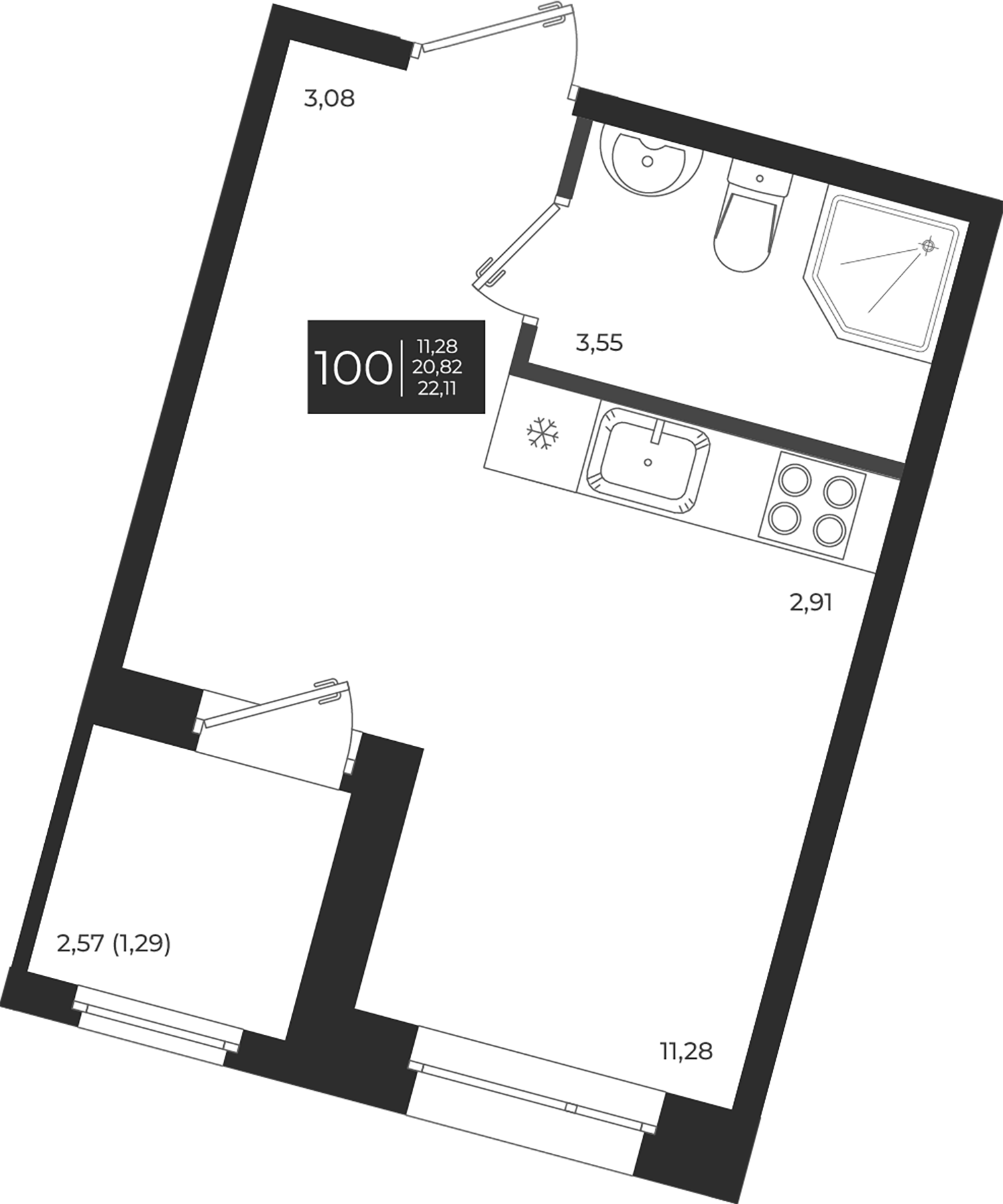 Планировка — Новатория, Студия, 21 м²