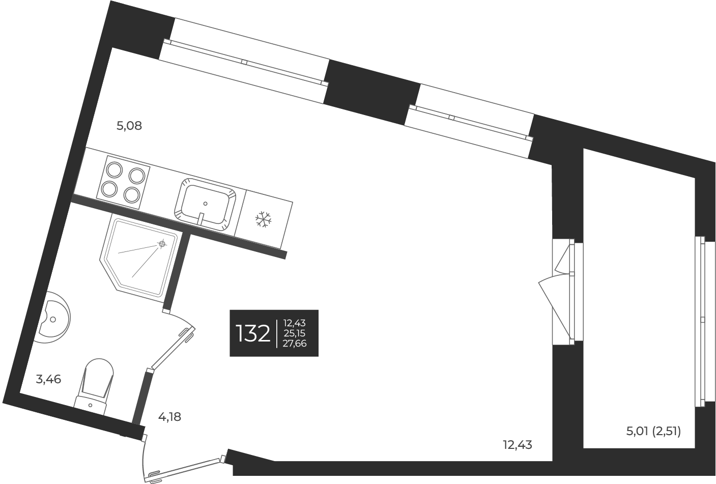 Планировка — Новатория, Студия, 25 м²