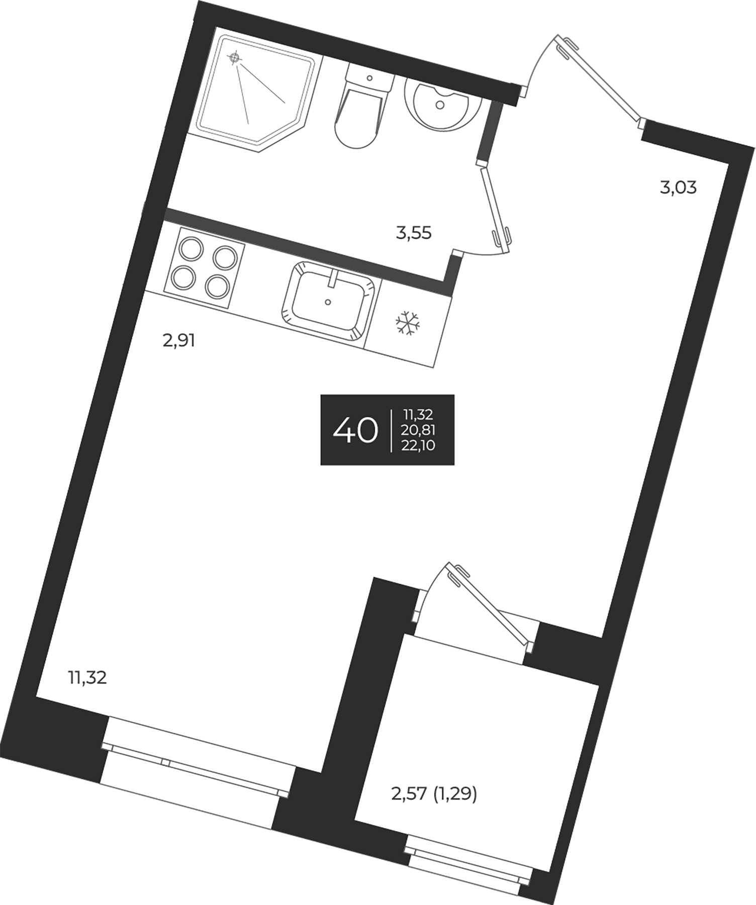 Планировка — Новатория, Студия, 21 м²