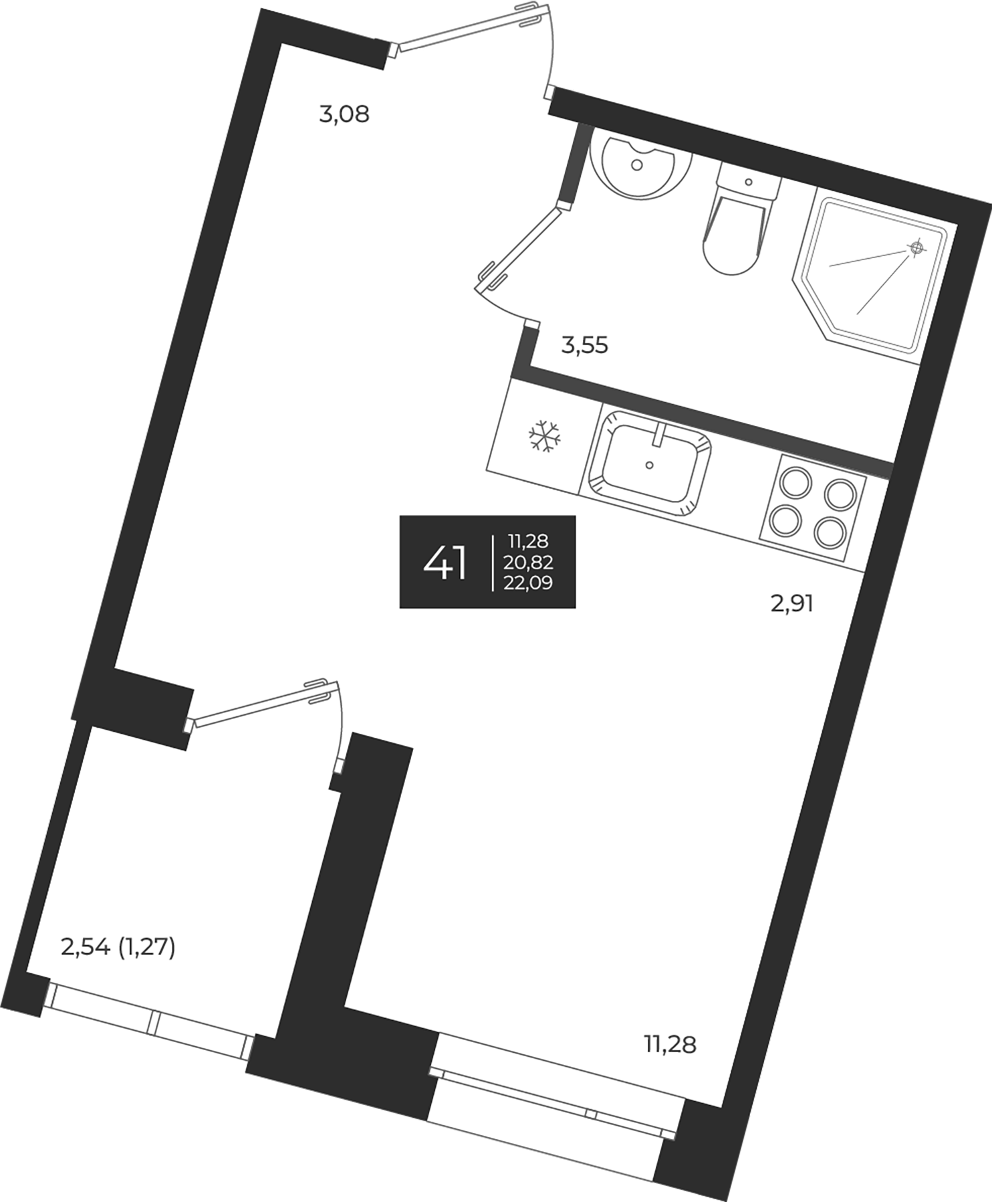 Планировка — Новатория, Студия, 21 м²