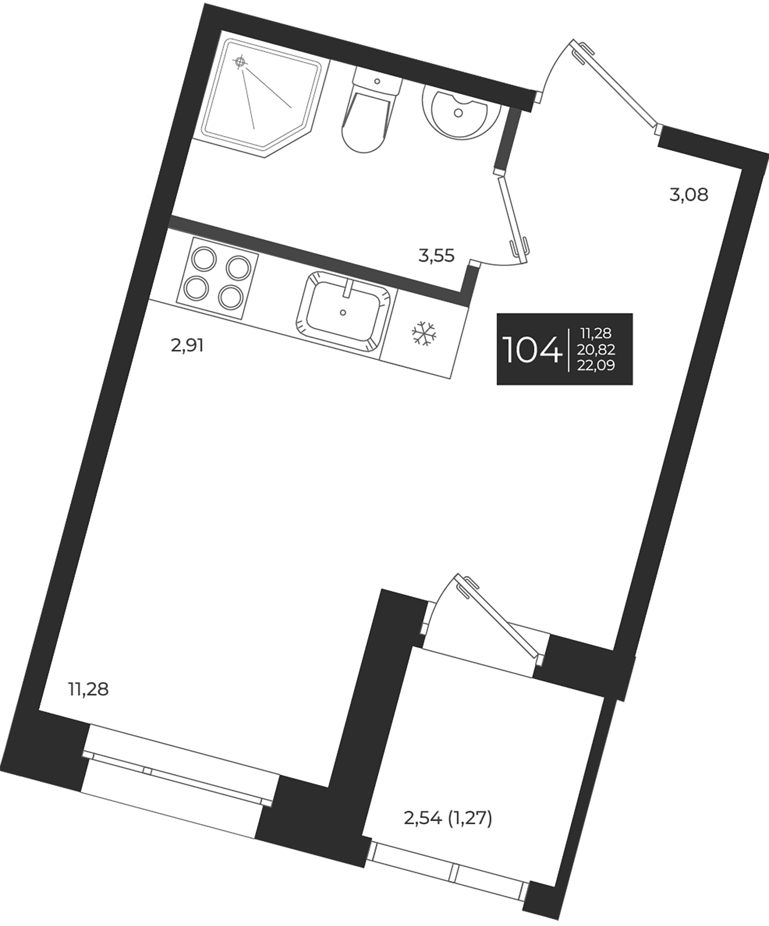 Планировка — Новатория, Студия, 21 м²